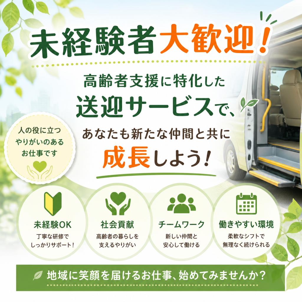 未経験者大歓迎！高齢者支援に特化した送迎サービスで、あなたも新たな仲間と共に成長しよう！