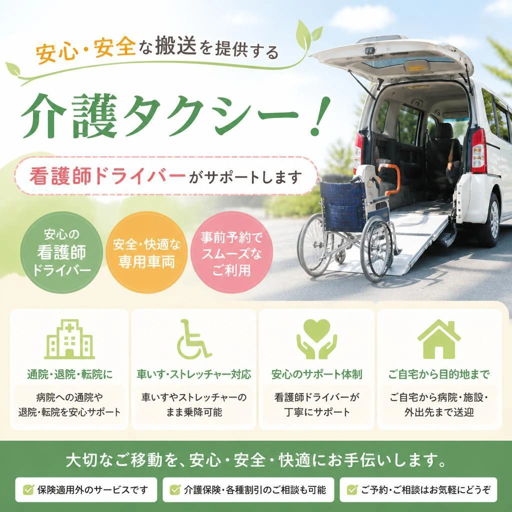 安心・安全な搬送を提供する介護タクシー！看護師ドライバーがサポートします