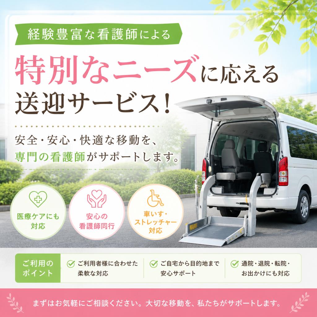 経験豊富な看護師による、特別なニーズに応える送迎サービス！
