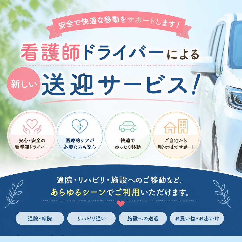 安全で快適な移動をサポートします！看護師ドライバーによる新しい送迎サービス！